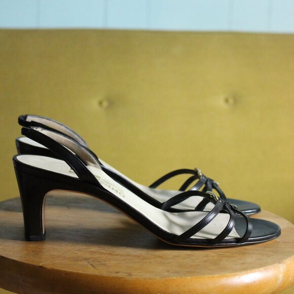 Salvatore Ferragamo Leather Strappy Kitten Heels Sz 8.5 - Picture 2 of 7